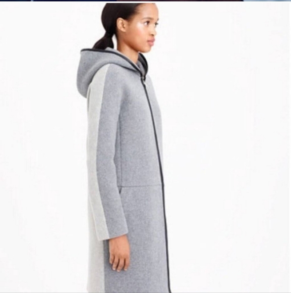 J Crew Stadium Cloth Color Blocked Coat Leather Detail Like NEW 4 - Picture 2 of 9